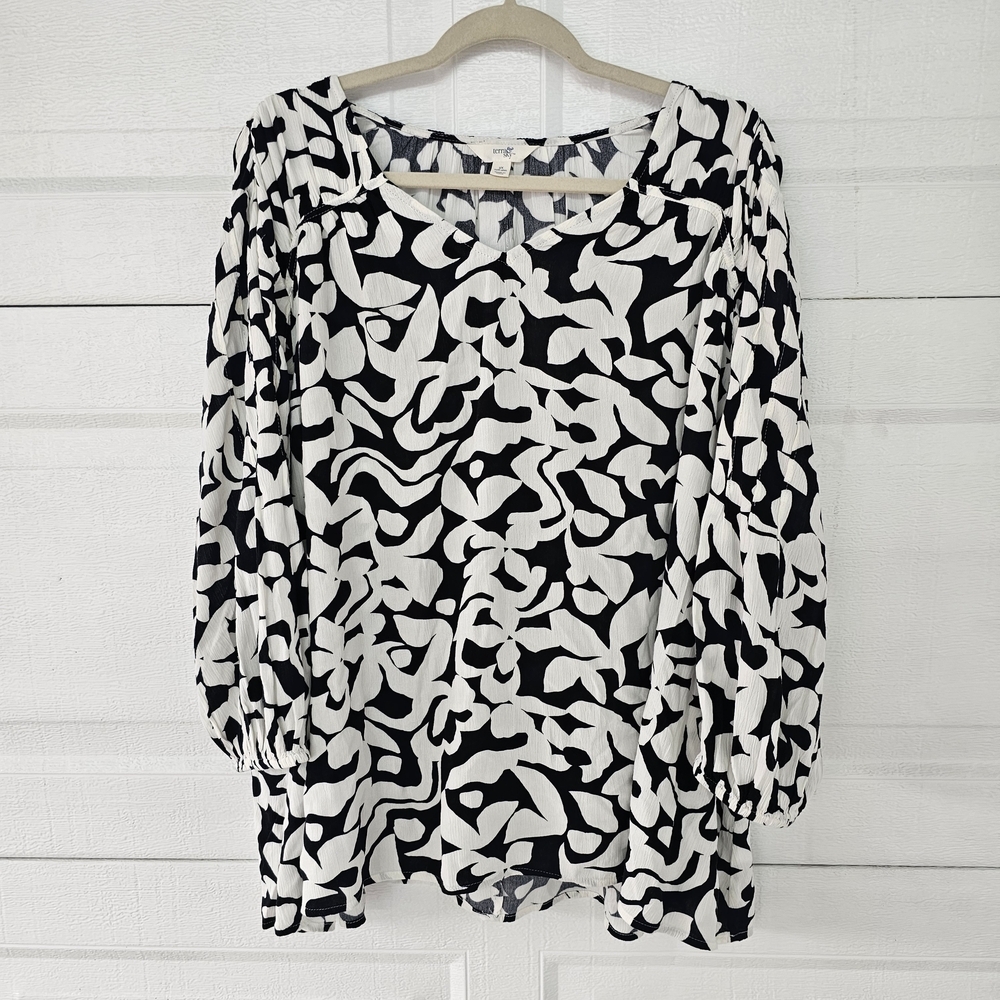 Terra & Sky Woman's Boho Minimalist Abstract Blouse Plus Size 3X Flowy Top - Picture 3 of 14